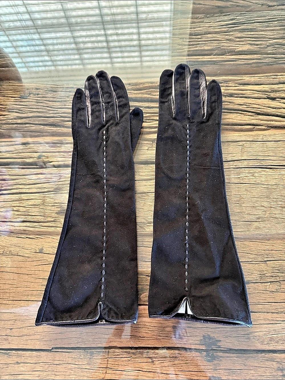 Saks Fifth Ave Black suede with leather stiches Gloves